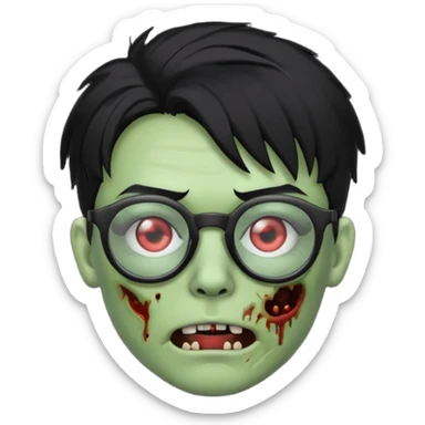 Emoji de zombi com óculos e cabelo preto emo sem pontas e óculos transparentes sticker
