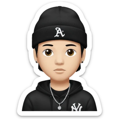 rapper da trắng full đen có mũ len hãng MLB
 sticker