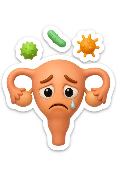 EMOJI STILE IPHONE 3D DI UTERO 3D CON ESPRESSIONE TRISTE  IN VOLTO MENTRE SOPRA LUI FLUTTUANO BATTERI, FAGLI ANCHE LA PARTE BIANCA DEGLI OCCHI, NON SOLO LA PUPILLA sticker