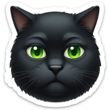 grumpy fat black cat with green eyes sticker
