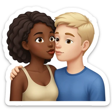 black girl and white boy sharing a friendly kiss on the cheek sticker