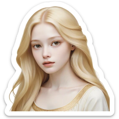 Cinematic Realistic Rapunzel Portrait, with porcelain-like skin featuring a subtle, natural glow, illuminated by soft lighting that brings out the gentle contours of her face. Her long, golden blonde hair cascades in detailed waves, each strand highlighted with a radiant shimmer as it catches the light. Her bright, expressive green eyes exude curiosity and warmth, framed by delicate lashes and soft, arched brows. Her expression is playful and vibrant, with a gentle smile. She is dressed in her classic lavender and pink gown, the fabric textured with delicate folds that flow naturally, catching the light with a soft, radiant glow. The portrait captures a luminous, enchanting aura, seamlessly blending realism with a whimsical, fairytale charm, evoking a timeless sense of beauty and magic. sticker