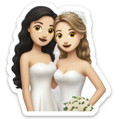 brown hair white girl wedding dress and black haired white girl in wedding dress kissing sticker