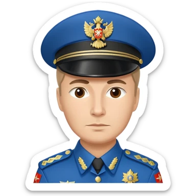 Russian policeman with traditional Russian police hat and uniform sticker