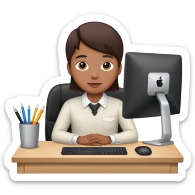 one employee sitting in front of the desk sticker