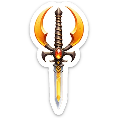 desert dagger object icon, scorpion-shaped guard, glowing amber gem in handle, tribal desert carvings, fantasy style, 3D cartoon, mobile game icon style, centered, clean background, no text, no watermark
 sticker