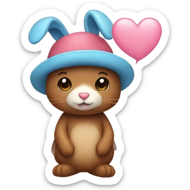 Bunny with a top heart bear hat sticker