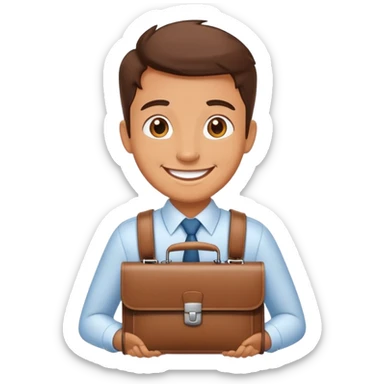 happy smiling office worker with a briefcase, cheerful face sticker