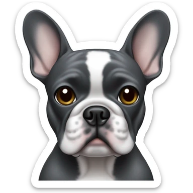 Dark gray french bulldog wearing Airpods  sticker