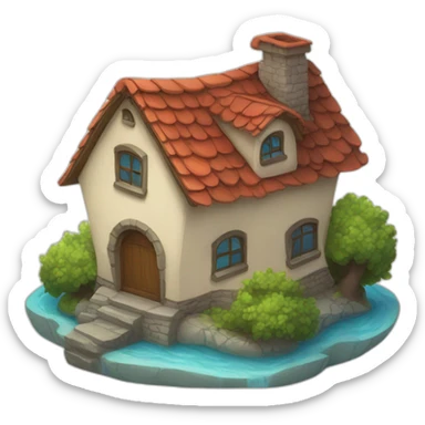 house with a dragon sleeping on the roof sticker