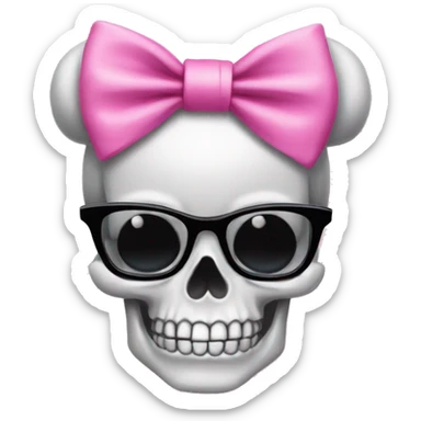 Girly Skull with black nerd glasses and pink bow on top of skull sticker
