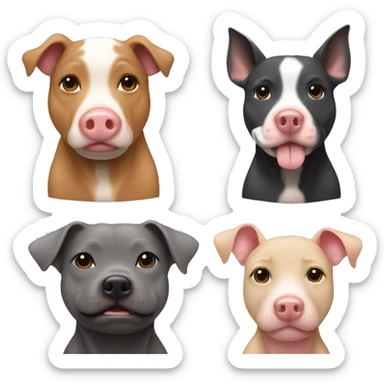Five tan pigs and a Dark grey pit bull next to eachother  sticker