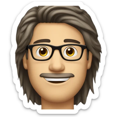 one white guy with dark hairs curtain haircut straight hairs straight dark eyebrows big lips in glasses sticker