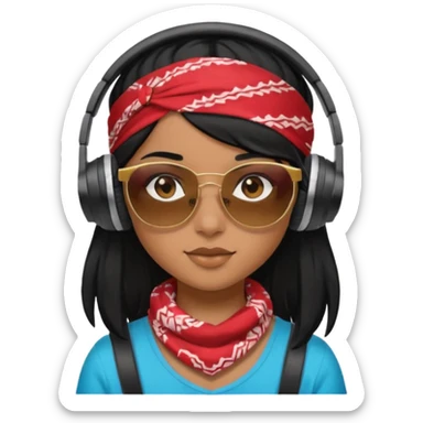 black haired girl with shades, headphones and bandana sticker