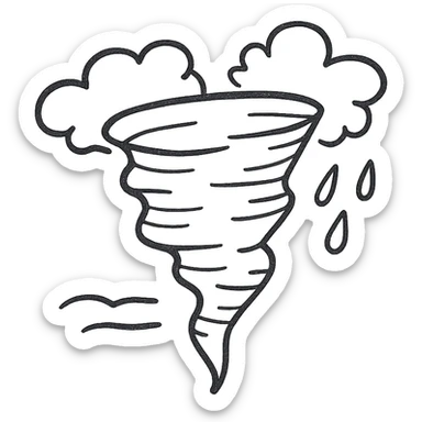 extreme weather with a tornado, hand drawn black outline icon, no fill, simple lines sticker