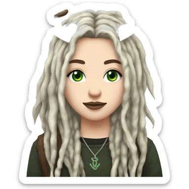 Brune with pale skin, green eyes, dreadlocks, eyeliner, deer antlers, punk, grunge sticker