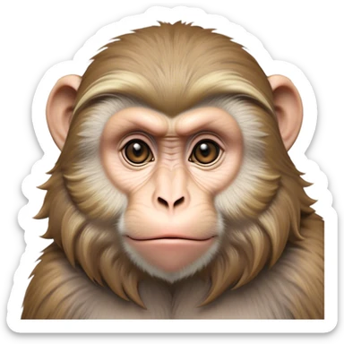 Cinematic Noble Macaque Portrait Emoji, Poised and regal, with a smart, agile build and expressive, deep-set eyes, adorned with soft, detailed fur and a dignified expression, Simplified yet sharp and sophisticated features, highly detailed, glowing with a soft, natural radiance, high shine, intelligent and commanding, stylized with an air of primate nobility, focused and alert, soft glowing outline, capturing the essence of a watchful and confident guardian that appears ready to leap out of the screen with effortless authority! sticker