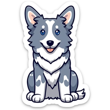A merle border collie dog sitting, with blue and gray spotted coat, alert ears, and friendly expression sticker