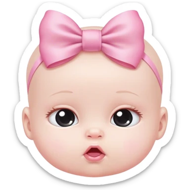 White newborn baby with pink bow sticker