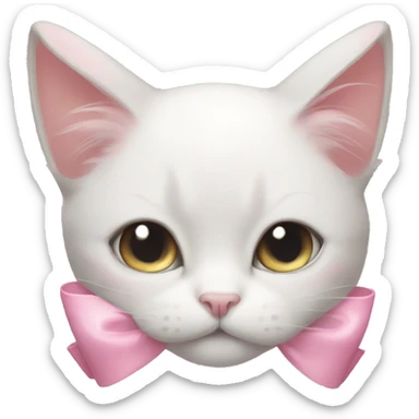 A cute normal cat laying with a light pink bow pn her head sticker