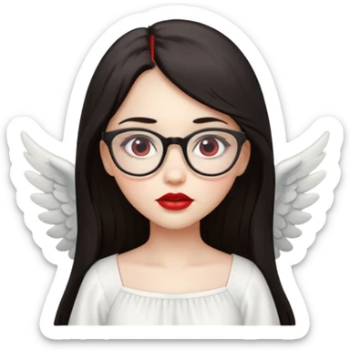 Angel girl with eyeglasses and long dark hair with red lipstick  sticker