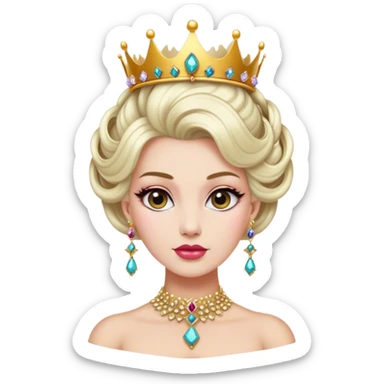 queen with Elaborate updo hairstyle, powdered wig, adorned with jewels sticker