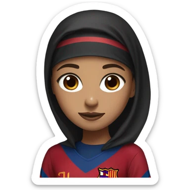 A girl with a shayla (hijab), brown eyes, wearing a Barcelona football jersey, the black one with blue and red details and the symbol in the middle.  sticker