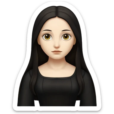 Gothic Mona Lisa emoji, pale skin, black dress, moody expression, minimalistic sticker