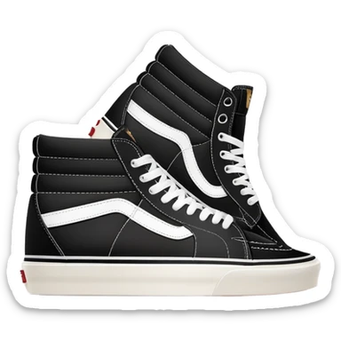 Minimalist iOS-style emoji of a pair of black Vans Sk8-Hi sneakers, one behind the other, simplified flat design, clean lines, minimal details but with white side stripe sticker
