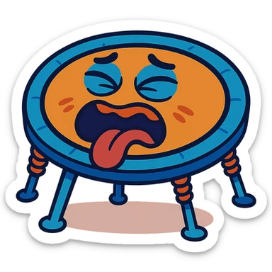 a trampoline with a silly moaning face, animated and lively, vibrant toon style sticker