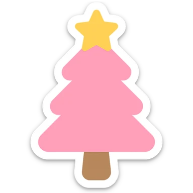 Add a yellow star on top of the pink Christmas tree, rounded and cute icon style, no background. sticker