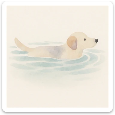 a dog swimming, watercolor art style sticker