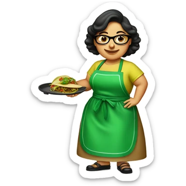mexican chubby lady green apron  with glasses cooking tacos sticker