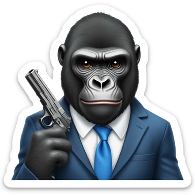 Gorilla Wearing A suit with blue bandanna and a gun sticker