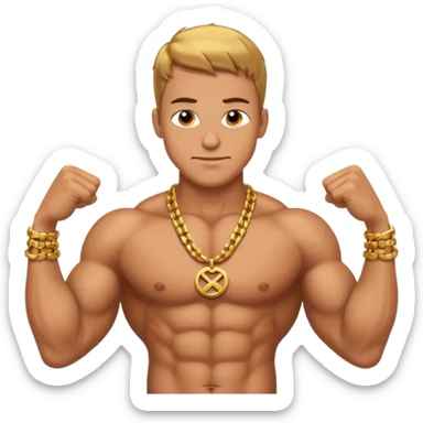 smug muscular shirtless german flexing with gold chain sticker