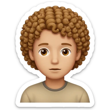 head of a boy thinking, simple emoji style, curly hair sticker