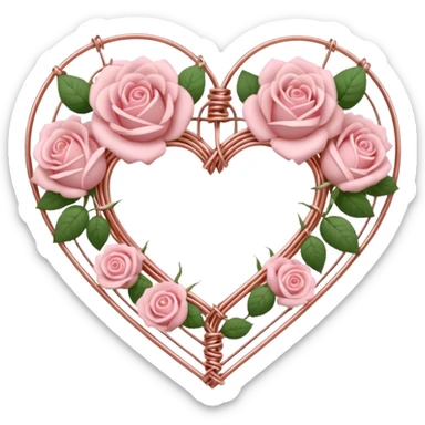 Rose-gold met wires tied into a heart shape with pastel pink roses adorning it sticker