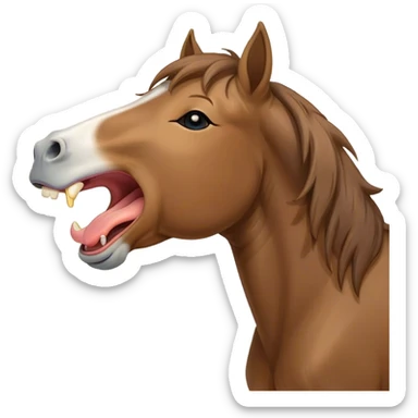 Cinematic Cute Yawning Brown Welsh Pony Portrait Emoji, Head tilted slightly with a dramatic, wide-open yawn, showcasing a sturdy, brown-colored form with softly drooping ears and sleepy, half-closed eyes, Simplified yet irresistibly adorable features, highly detailed, glowing with a soft, cozy earthy glow, high shine, relaxed yet expressive, stylized with a dash of rustic charm, soft glowing outline, capturing the essence of a drowsy yet affectionate brown Welsh pony that appears ready to stretch and yawn its way off the screen! sticker
