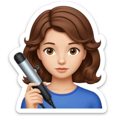 generate a girl with brown hair while curling it sticker