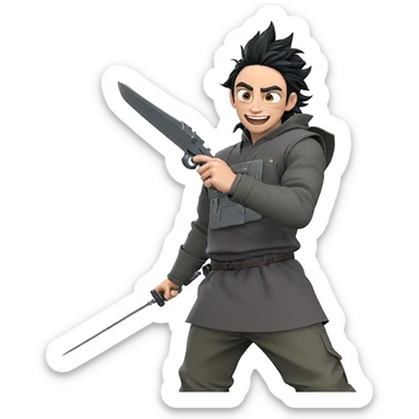 smiling boy with weapon sticker