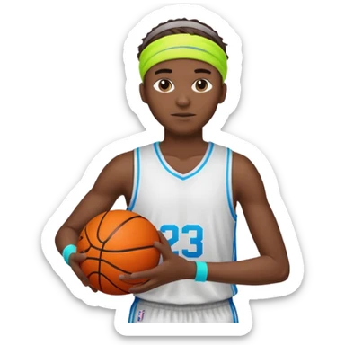 Basketball guy with neon headband, hold ball sticker