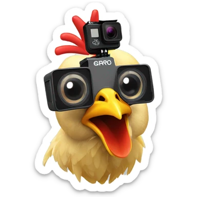 chicken with a gopro attached to head sticker