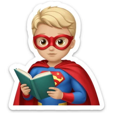 Superhero kid reading a book sticker