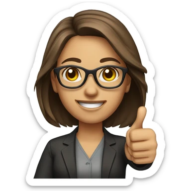 Woman with medium brown hair giving thumbs up, wearing glasses sticker
