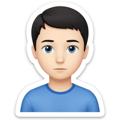 An Emoji of boy age in 10 with short black hair, who can be described by three words: perfectionist, air, ocean sticker