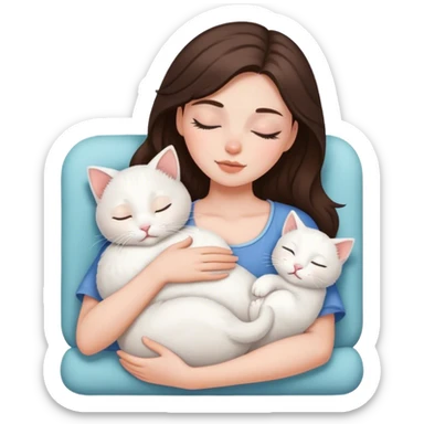White kitty sleeping on brunette white girl's lap sticker