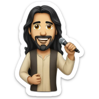 Arabic with mic standup comedian with micro long black hair  sticker