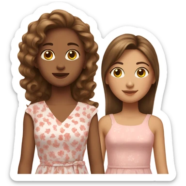 Two girls wearing summer dresses with brown hair sticker