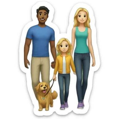 Family; young skinny Caucasian brunnet dad, young Caucasian black haired dad,golden retriever sticker
