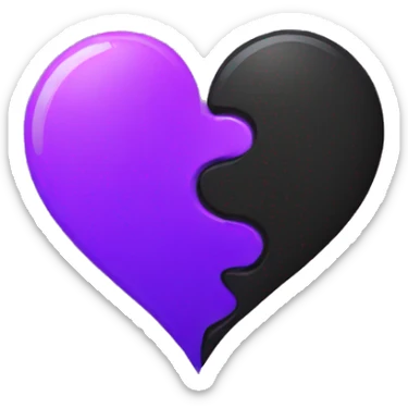 Half black and half purple split heart sticker